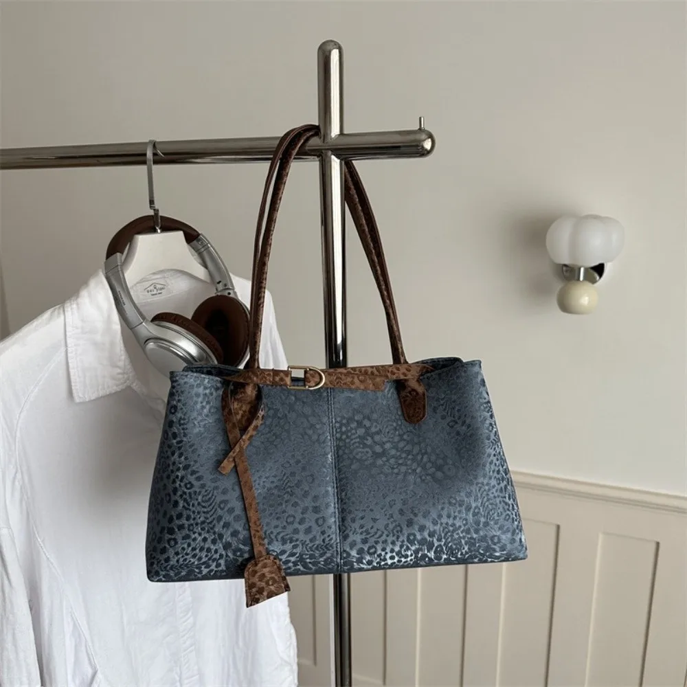 Retro Leopard Print Tote Bag PU Leather Large Capacity Women Handbag Shoulder Bag Women