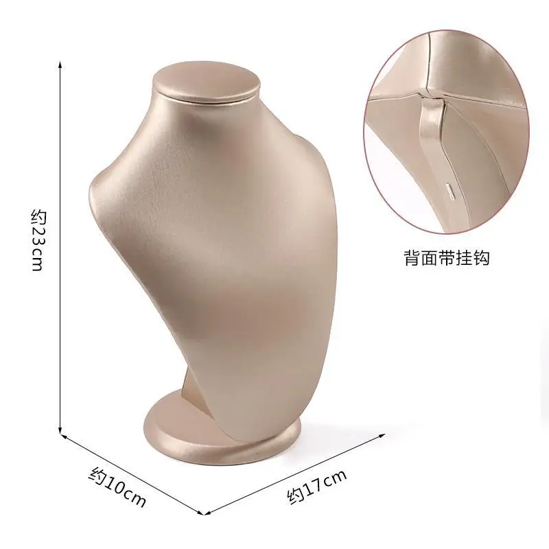 

Champagne Color PU Leather Mannequin Neck Display Stand, Luxury Jewelry Showcase Holder for Necklace Jade Pendant, Shop Counter