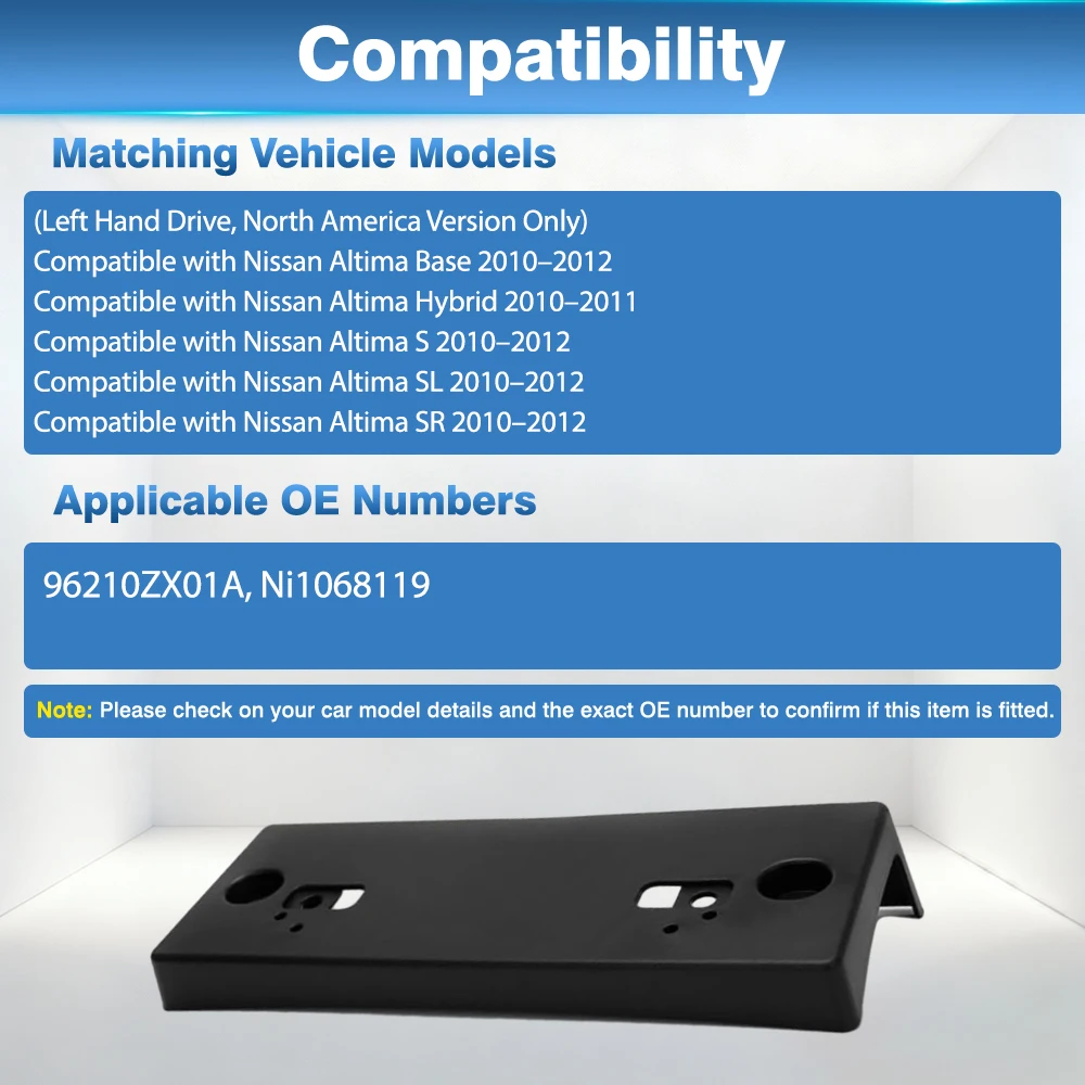 フロントナンバープレートブラケットカーアクセサリー日産アルティマベース S SL SR 2010 2011 2012 ハイブリッド 2010–2011 96210ZX01A Ni1068119