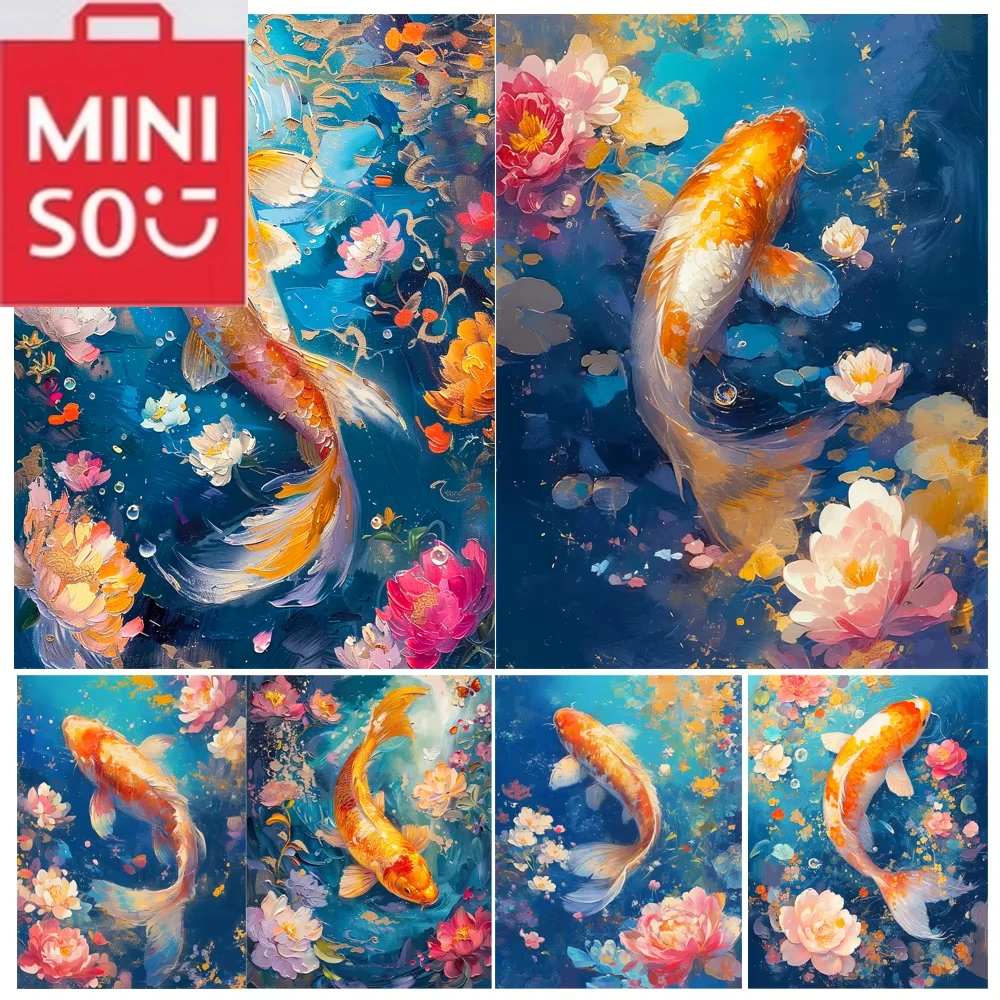 

MINISO картина маслом по номерам цветок животное карп лотос пейзаж украшение дома живопись стены спальня декор комнаты подарок рамки