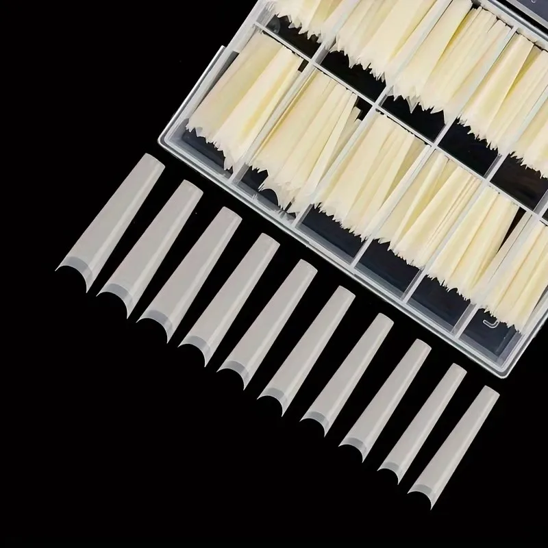240-teiliges Nagelkunst-Set, fertige C-förmige Strass-Nagelverlängerungen, Cowboy-Nägel, verlängerte französische Kunstnägel, mit Verpackung in einer Box. – Detail 1