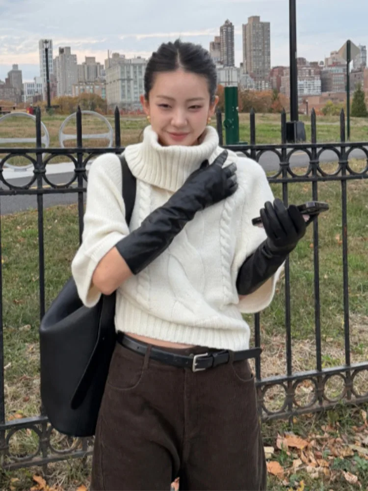 Maglia da donna a cinque quarti Sve maglione collo alto design con risvolto morbido oulder patchwork autunno inverno Faion Commute S...