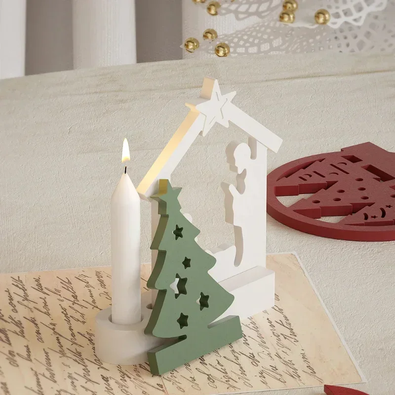 2026 latest model halloween christma candle holder molds diy concrete cement candlestick mould xmas ornament resin plaster molds