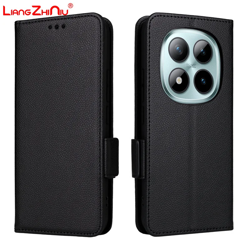 

Чехол-книжка из кожи с текстурой личи для POCO M8 Pro 5G/M8 5G, с отделениями для карт, из ПУ+ТПУ, противоударный, с магнитной застежкой и ремешком