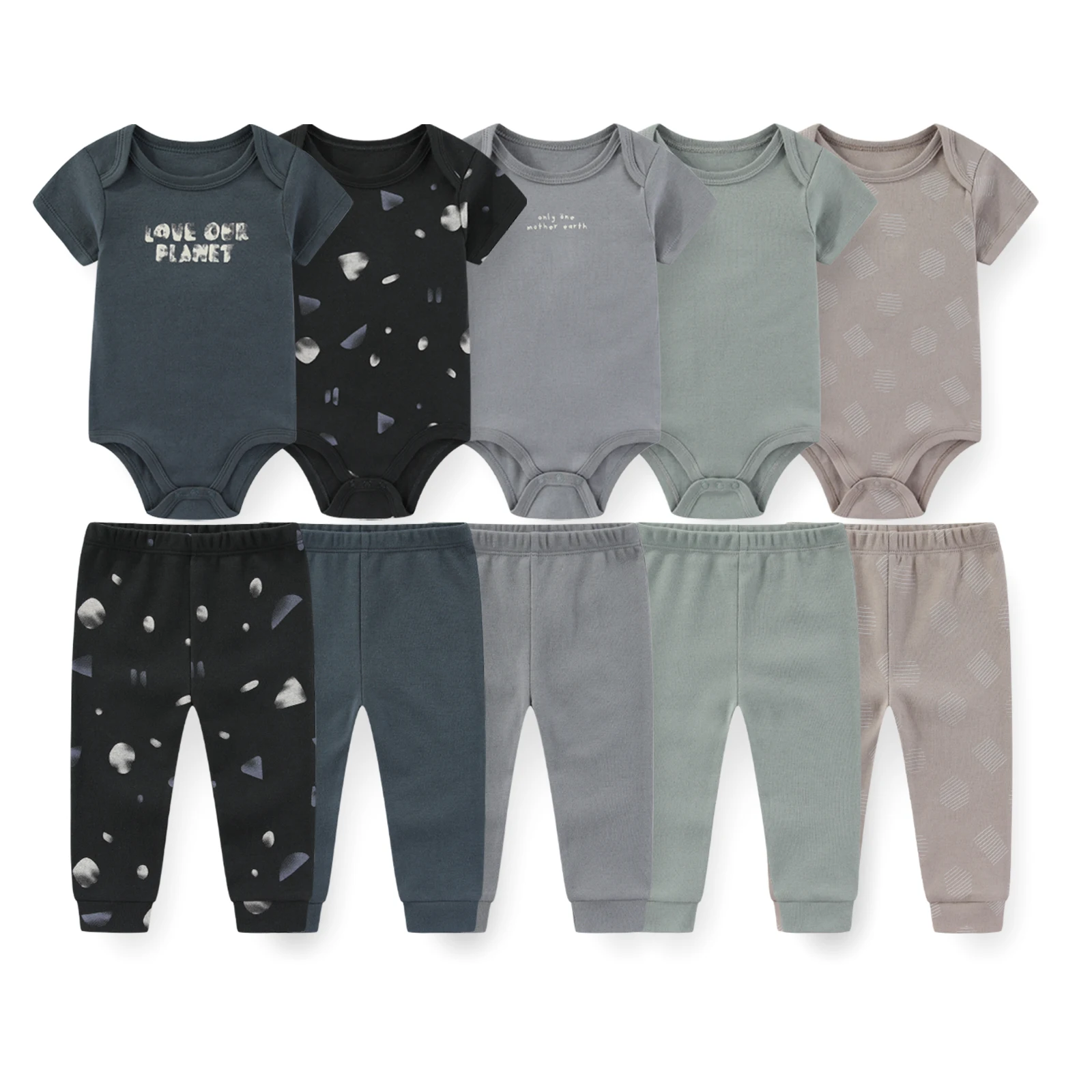 Kiddiezoom 10 Pcs Unisex Baby Boy Girl Clothing Set Cotton Soft Newborn Bodysuits+Pants Outfit Gifts