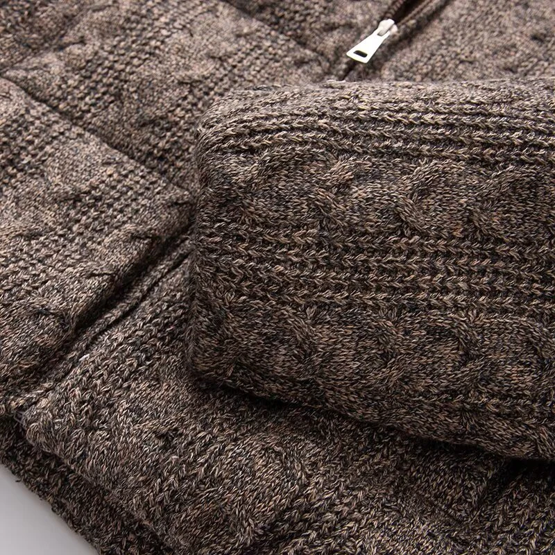 Women's Knitted Texture Stand Collar Zip Cropped Jacket Winter Warm Loose Casual Coat (Brown/Black/White)