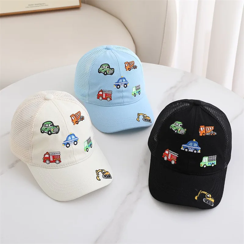 2026 Summer Boys Girls Mesh Baseball Cap Sun Protection Visor Hats Breathable Cool Engineering Vehicle Embroidery High Quality