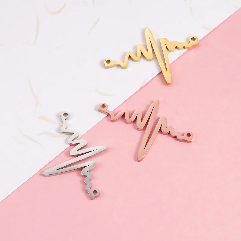 

30pc Gold/steel Color Stainless steel mirror polish electrocardiogram connector DIY Necklace Handmade Jewelry Making wholesale