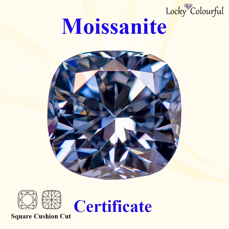 Moissanite Square Cushion Cut Grey Color VVS1 for Beads Top Quality Charms DIY Jewelry Making Materials with GRA Certificate