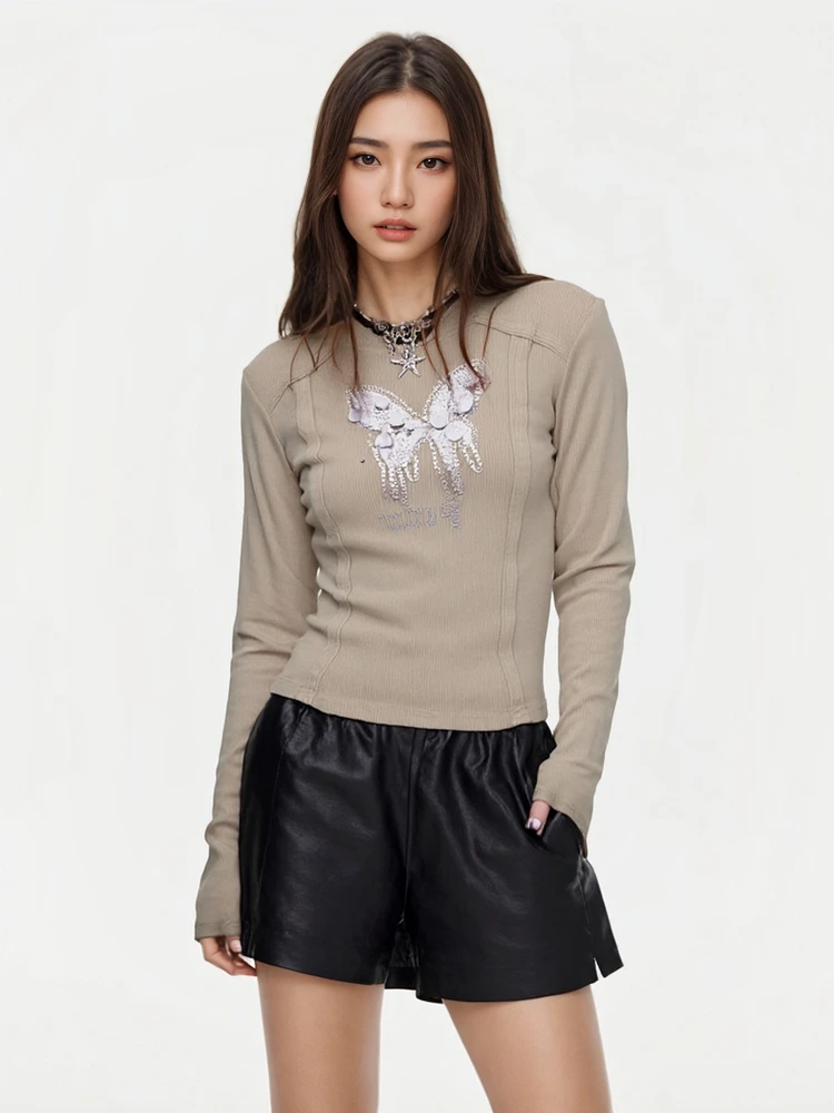 

BW New Women's Long Sve T-irt Khaki Color Print Slim Fit Base irt Casual Sle Cotton Polyester Blend Summer...