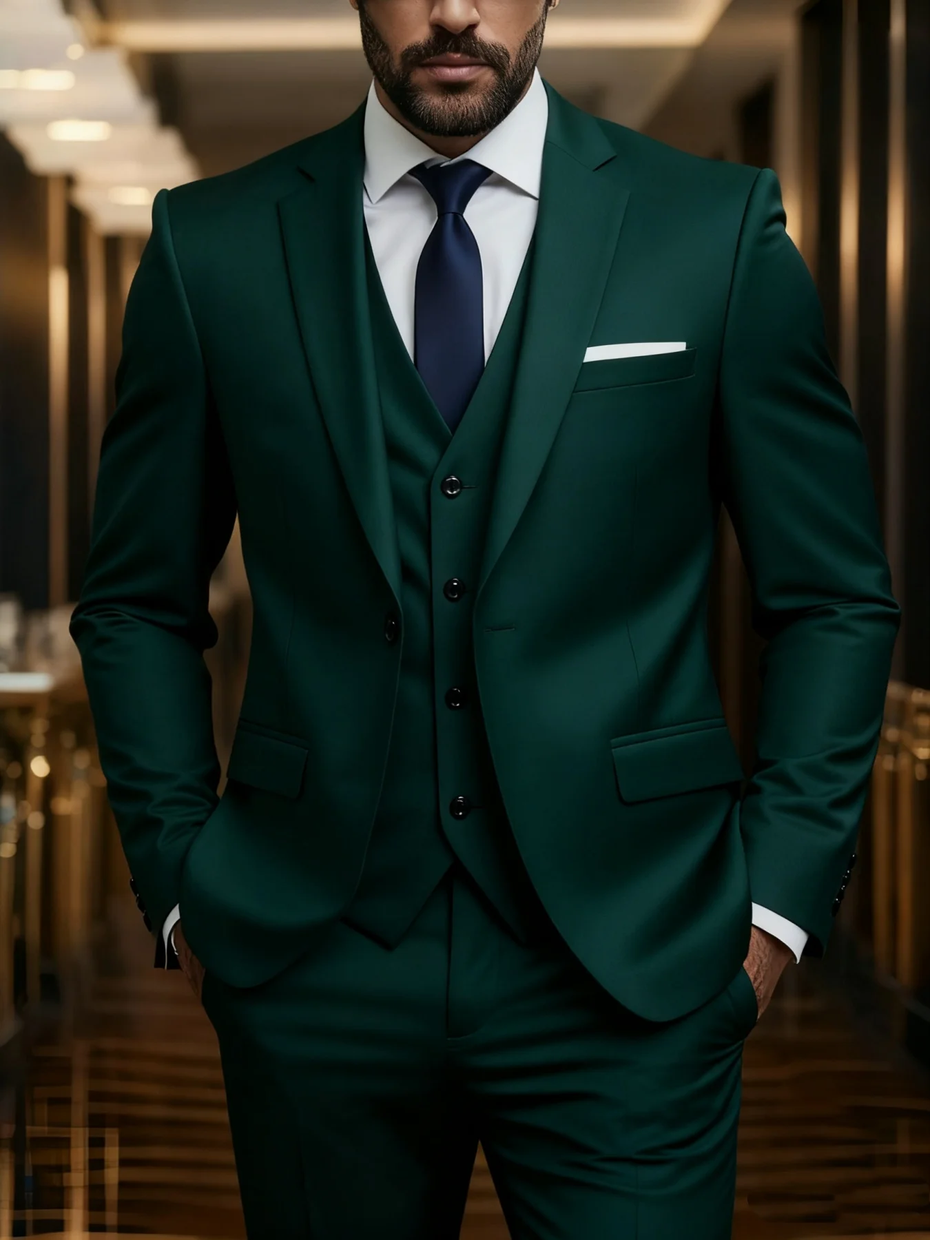 

Men's Sleek Slim Fit 3-Piece Suit Set Single Breasted Solid Blazer Vest Pants Elegant Office Party Wedding