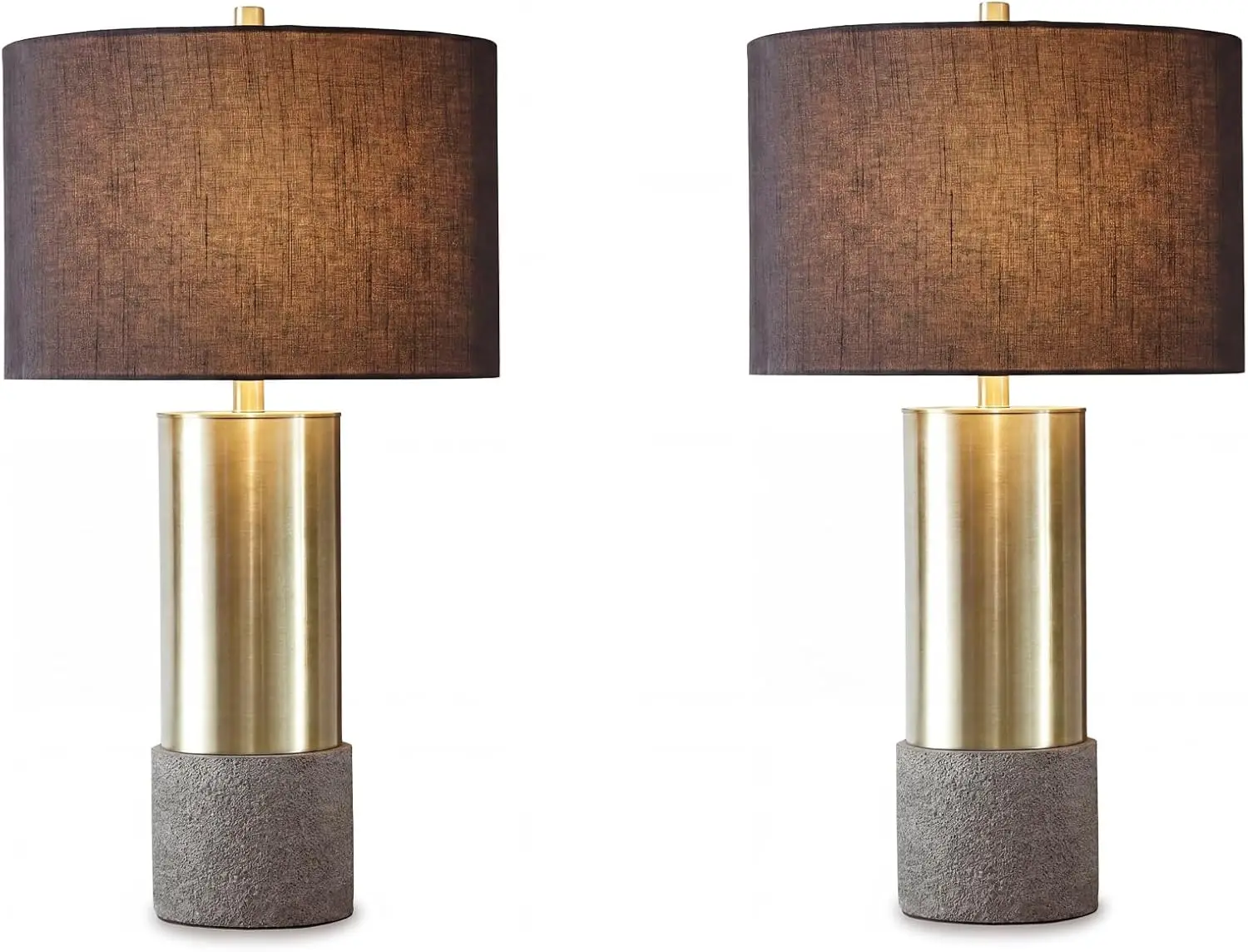 Signature Design by Ashley Jacek Contemporary Table Lamp Set of 2 | Textured faux concrete and brass-finished metal, Black drum