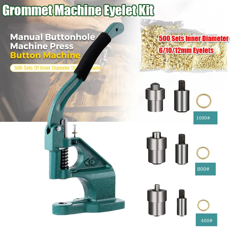 Handle Button Punching Machine +1500pcs Buttonholes of Inner Diameter 6/10/12mm Eyelets Manual Buttonhole Press Button Machine