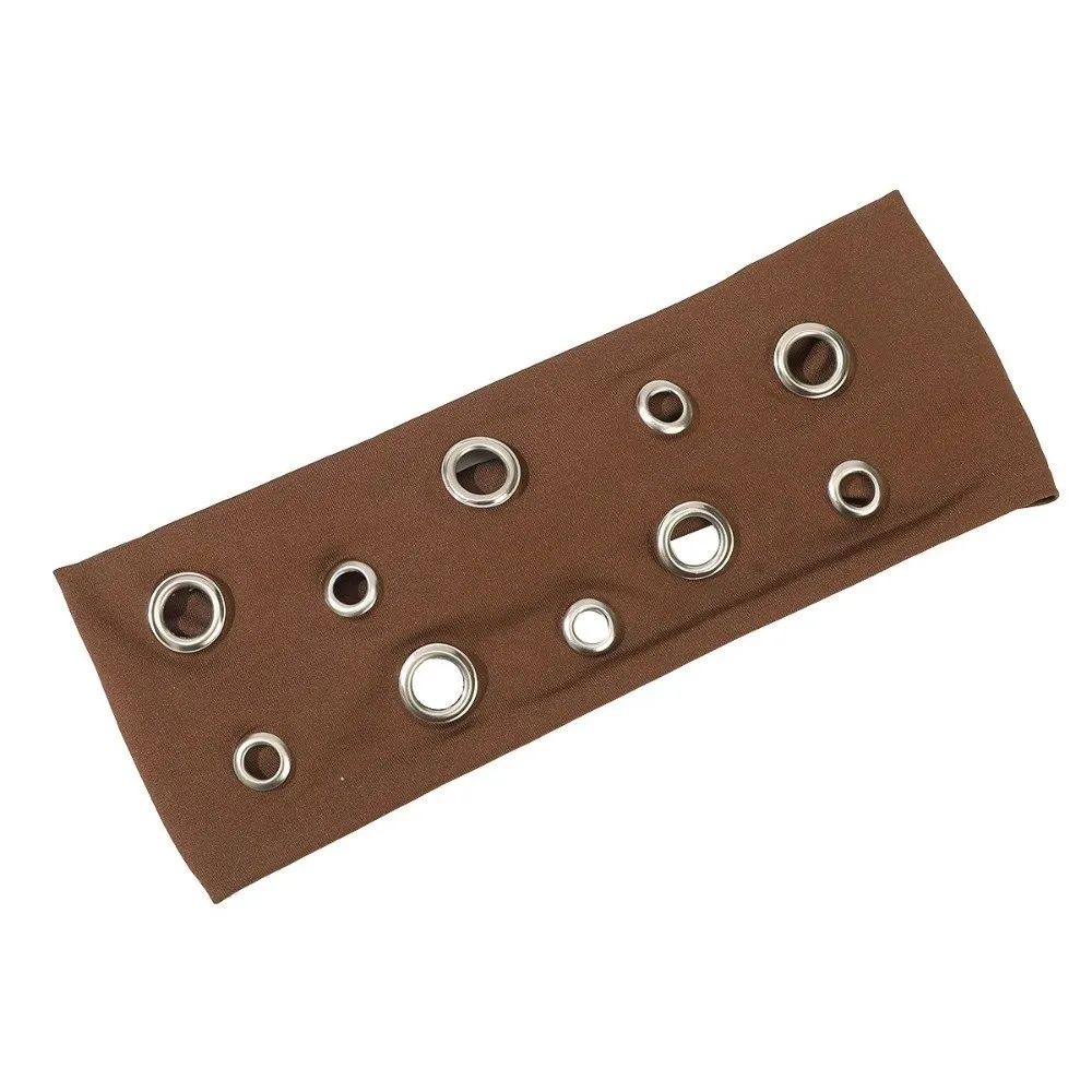 New Metal Rock Hollow Eyelet Elastic Headband Air Eye Wide Studded Headbands High Elastic Fabric Hollow Eyelets Hair Bands Punk
