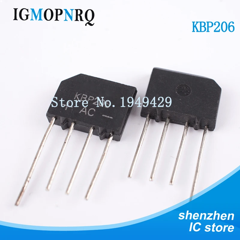 10 teile/los neue kbp206 kbp206g zip brücken gleich richter 2a 600v großhandel elektronisch