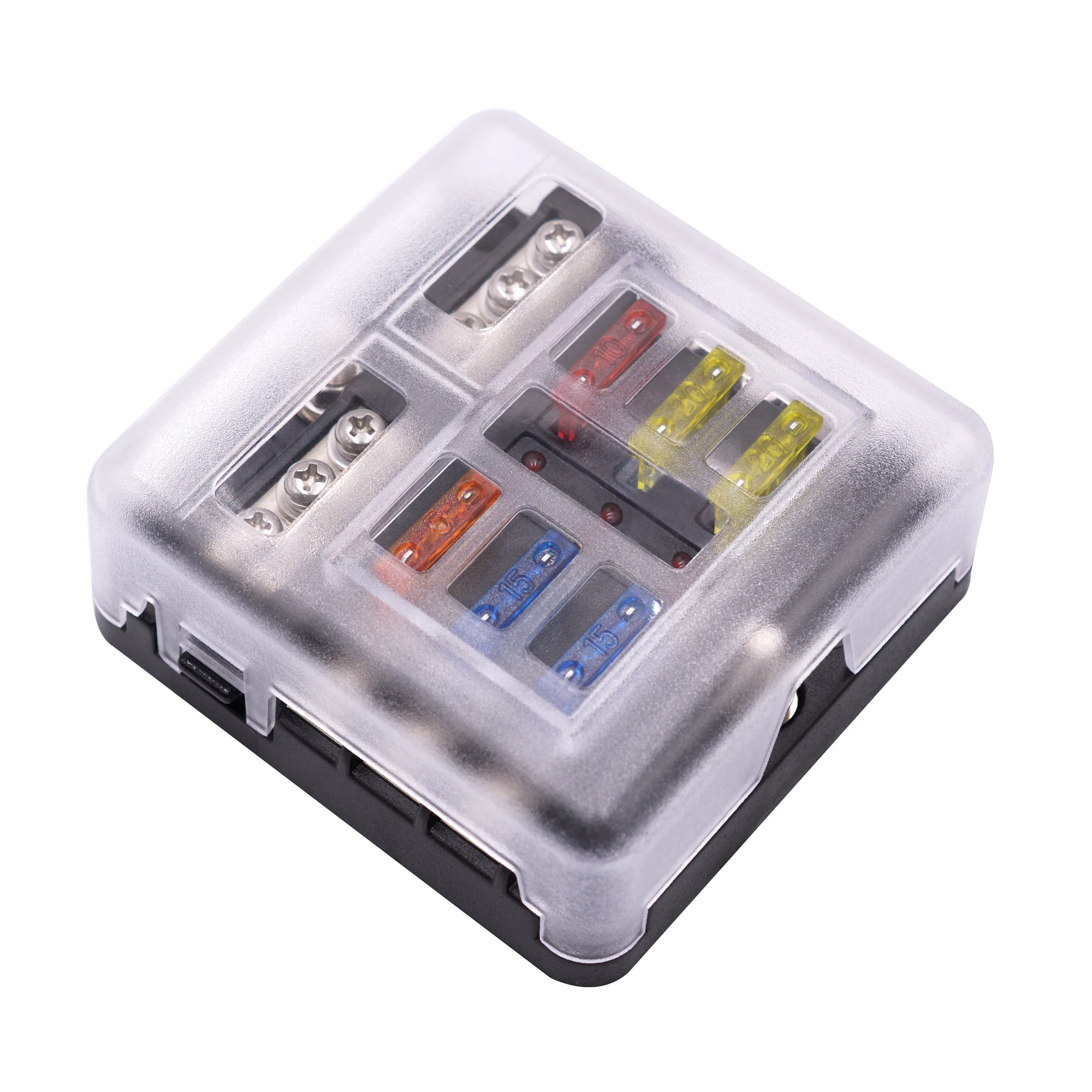 6-Way Protection Circuit Auto (Car) Blade Fuse Box Holder Block With Light And Negative