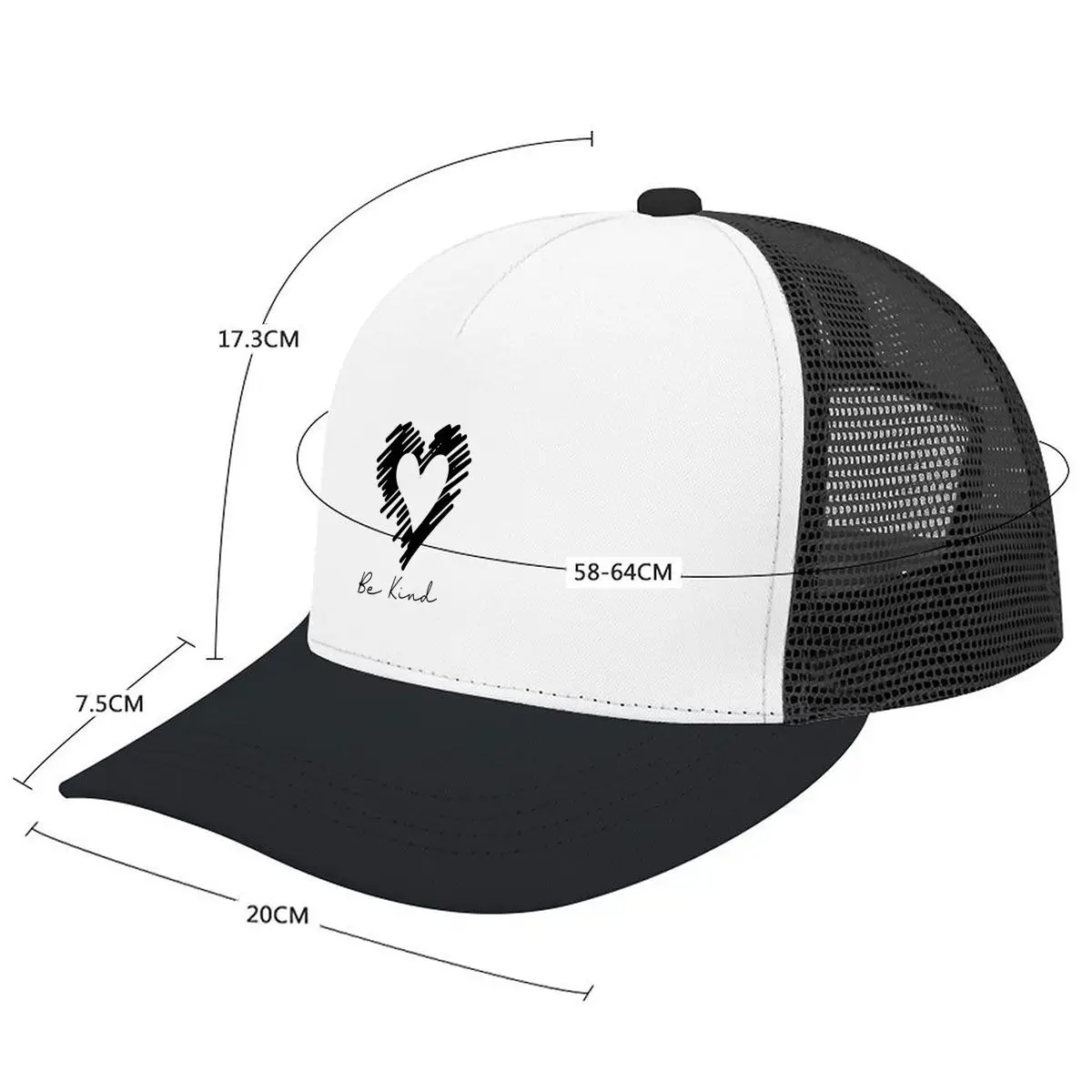 Be Kind Heart Handwritten Graphic Mesh Baseball Cap Casual Hat Outdoor