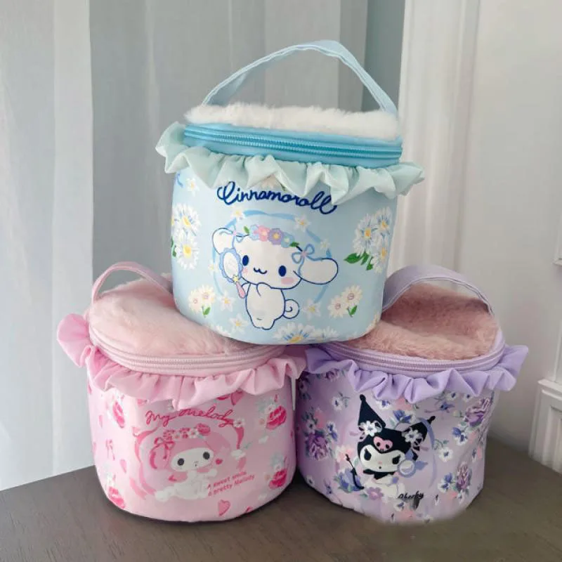 Sanrio Storage Bag Kawaii Mymelody Kuromi Large Capacity Cosmetic Storage Bag Portable Portable Cosmetic Bag Multi-Function