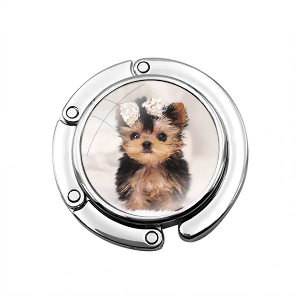 Foldable Purse Hook for Women's  Table Handbag Storage Folding Decor Table Hook Cute Yorkshire Terrier Dog