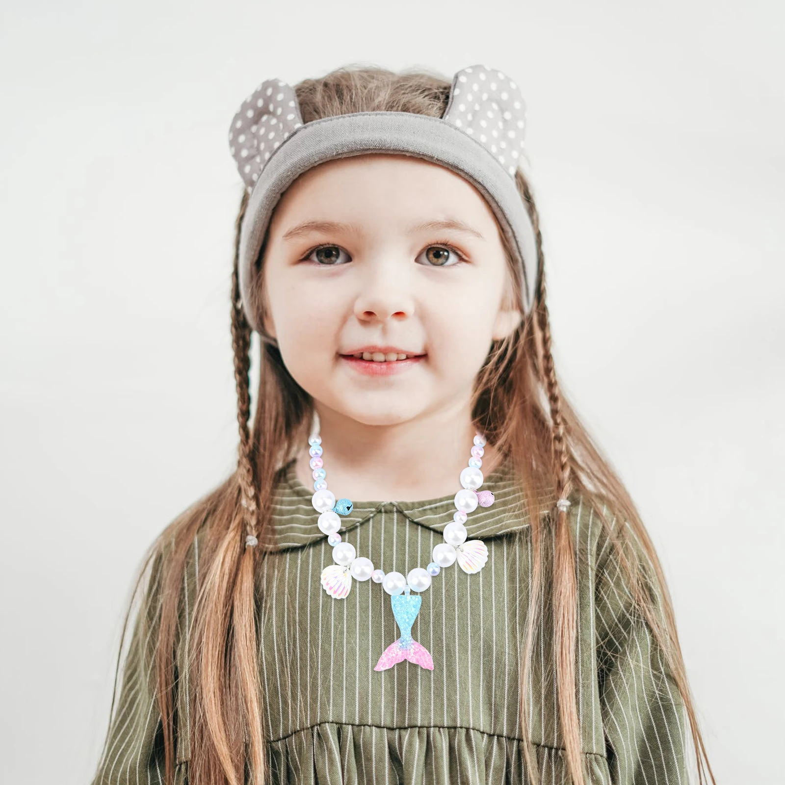 

1 set 1 Sweet Style Mermaid Necklace Bracelet Ring Baby Jewelry Set Accessory Gift For Party Wedding Pearl Necklace