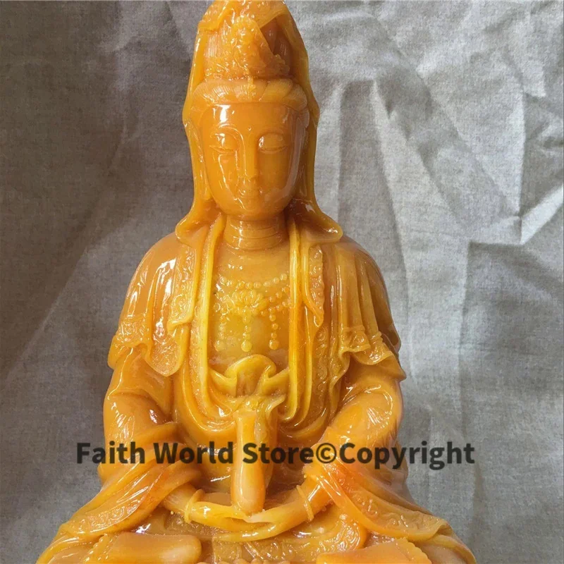 GOOD -38cm LARGE # high-grade HOME TOP efficacious Talisman Mascot Guan yin Buddha Natural carving Sculpture statue