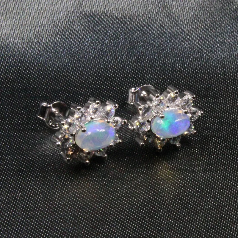 حقيقية العقيق الطبيعي وأقراط لارتداء اليومي 4*6 مللي متر الأبيض أوبال الفضة أقراط الحساسية الحرة 18K مجوهرات مطلية بالذهب