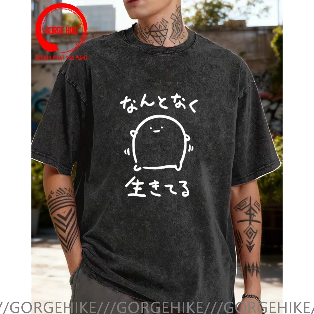 

Vintage Washed Cotton T-Shirt Funny Designer Cartoon Japanese Otaku Style T Shirt Men Fashion Trendy Casual Clothing Stylish Top