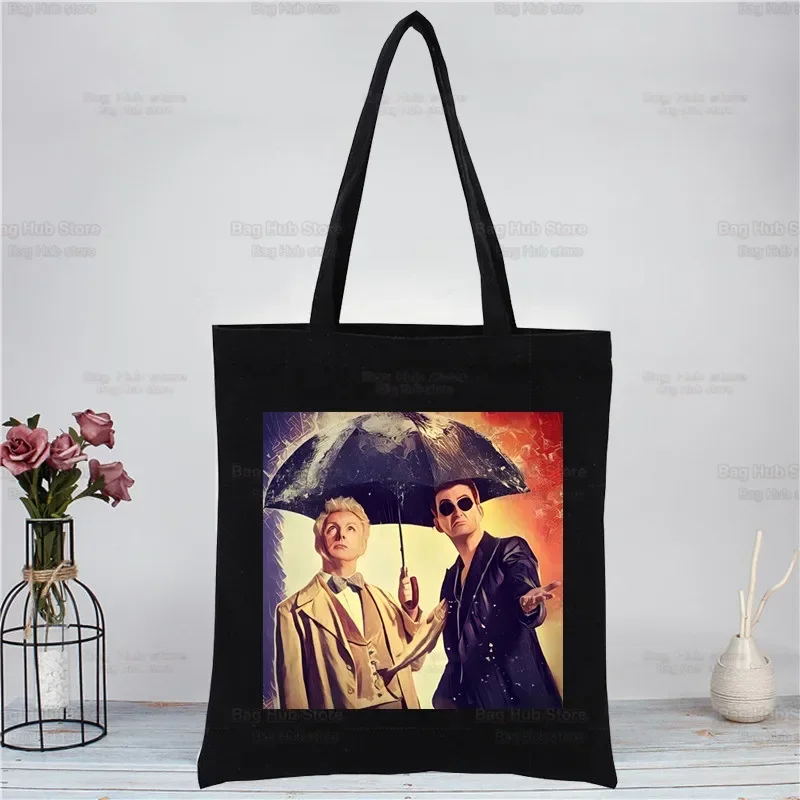 Good Omens Crowley Ineffable David Canvas Bag Women's Shoulder Bag Fashion Cotton Shopping Shopper Ladies Hand Bags Tote Bags