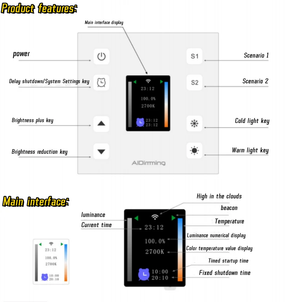 DALI Light dimmer Control panel two-tone monochrome black white AC200-250V Suitable for DALI dimming Parallel 64 lamps