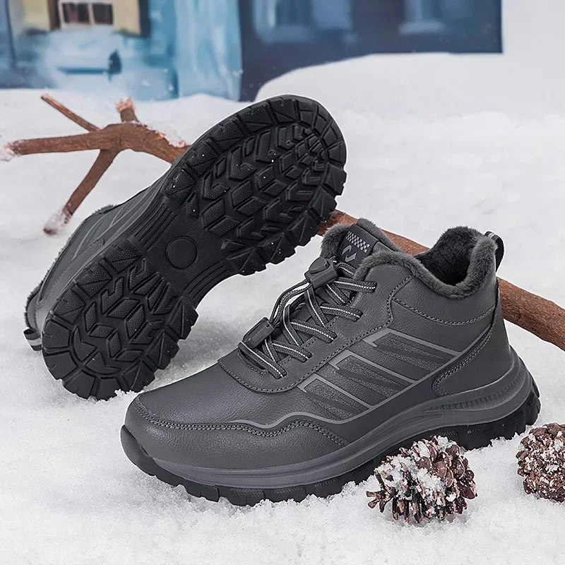 Warm Fur Men Cross-country Hiking Shoes Keep Warm Male Hiker Climbing Mountain Sneakers Winter Comfortable Sports Shoes