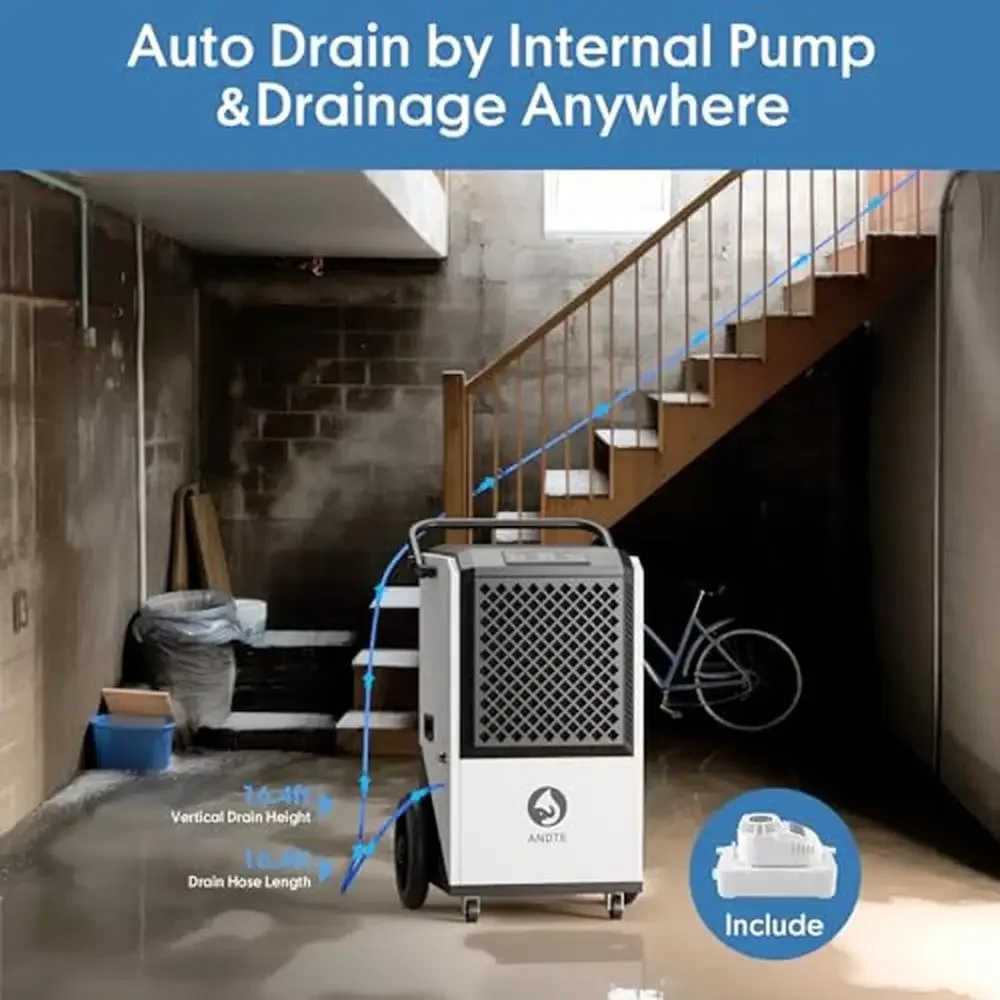 250 Pint Industrial Dehumidifier with Built-in Pump 8000sqft Coverage Ultra Quiet Operation Auto Defrost & Timer Function