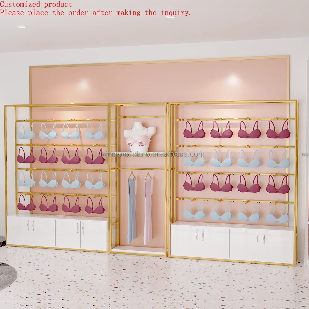 

Wall Mounting Underwear Display Cabinet Stainless Steel Lingerie Store Display Furniture Ladies Underwear Display Stand