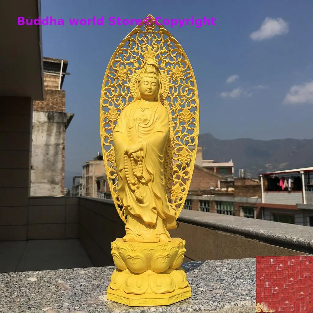 

27cm High grade wooden Buddha Sculpture Buddhism Guan yin Avalokitesvara Buddha statue HOME family safety health protection