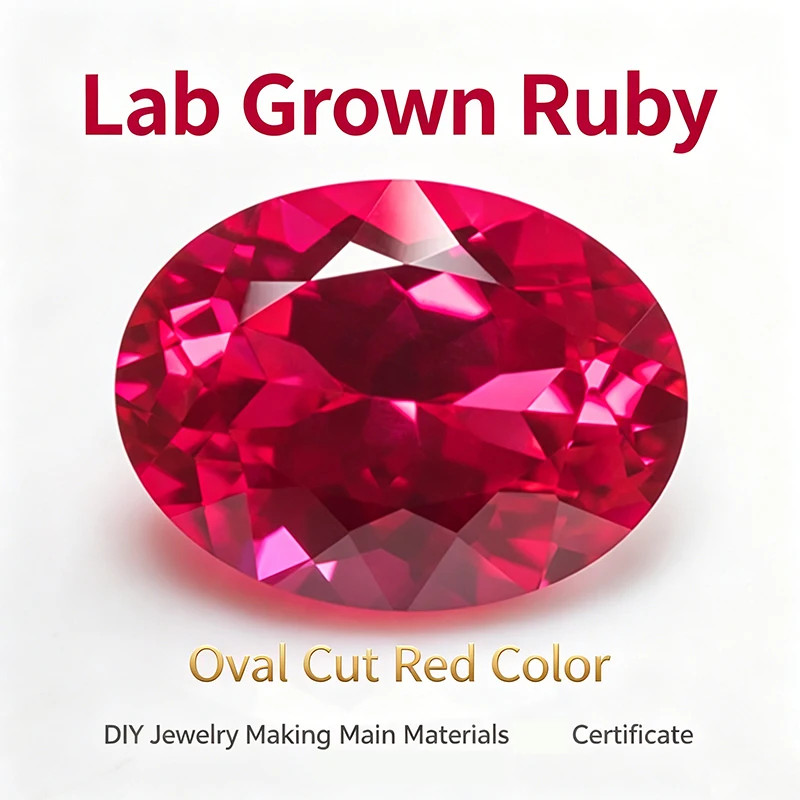 Lab Grown Ruby Oval Cut Red Color DIY Charms Jewelry Making Ring Necklace Earrings Main Materials Certificate