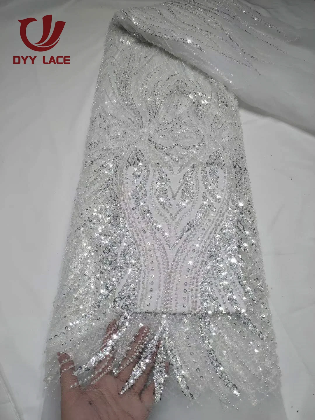 Latest Fashion Elegant French Embroidery Beaded Lace Fabric African Nigerian With Sequins Fabric For Wedding Dress 5 Yards