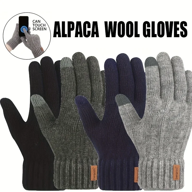 

Winter Warm Cycling Gloves Alpaca Wool Gloves Full Finger Touchscreen Cashmere Thickening Knitted Driving Gloves DROPSHIPPING