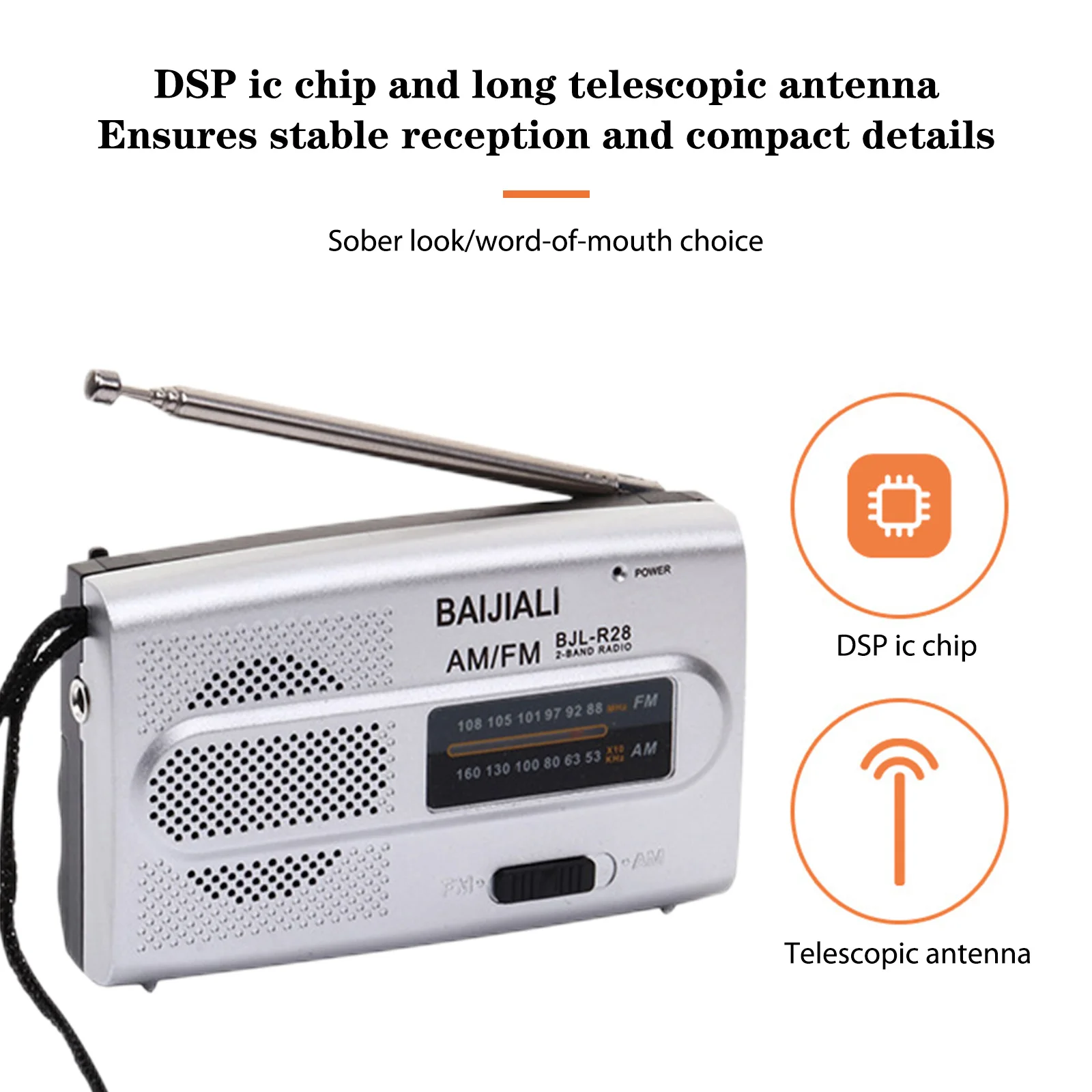 BC-R2048 R2011 R2033 مشغل استقبال راديو AM FM محمول مكبر صوت مدمج مع سماعات رأس قياسية 3.5 ملم محمولة خفيفة الوزن