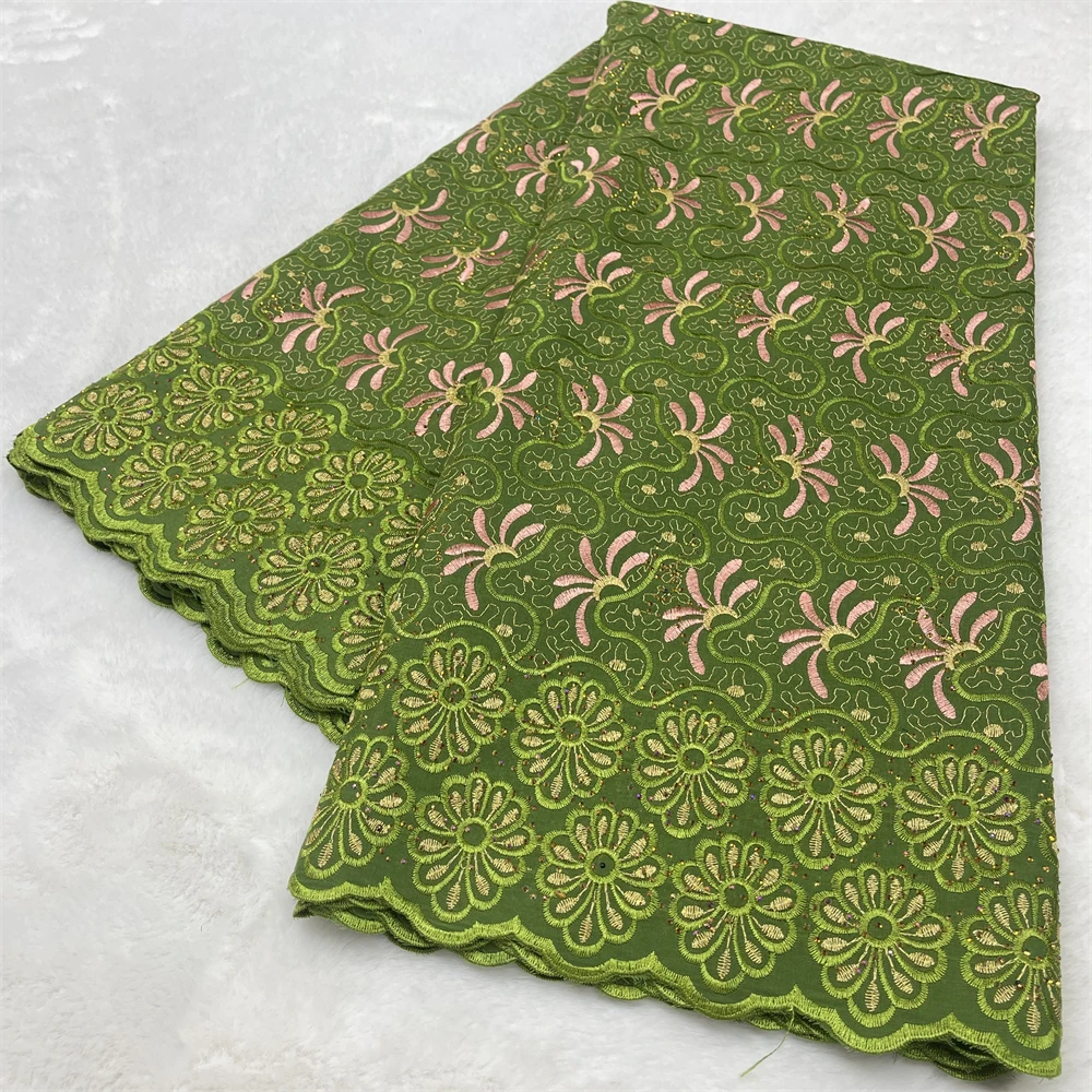 

Хлопковая вуаль, зеленая вышитая швейцарская вуаль, кружево, африканское кружево, 2025 г., кружево с камнями, материал женского платья, 5 ярдов