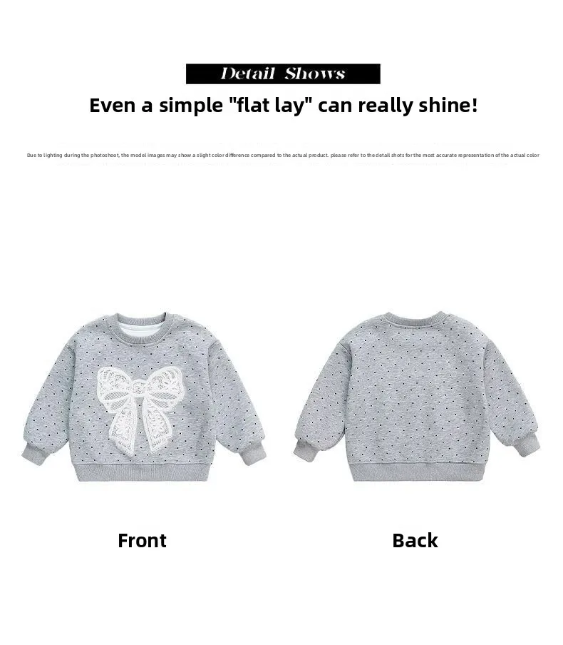 Kleinkind Mädchen Sweatshirt mit Großer Spitze und Schleife Lässiger Baumwoll-Pullover mit Punkten für Kleinkinder Rundhals Langarm Oberteil Kinderkleidung – Detail 22