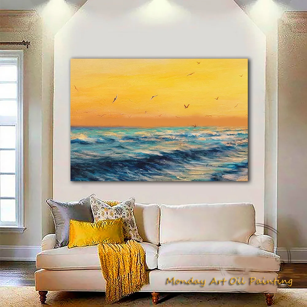 Hand Painted Seascape Abstract Oil Painting Oceanfront Turquoise Original Waterfront Large Canvas Wave Art Fedex Shipping Cost