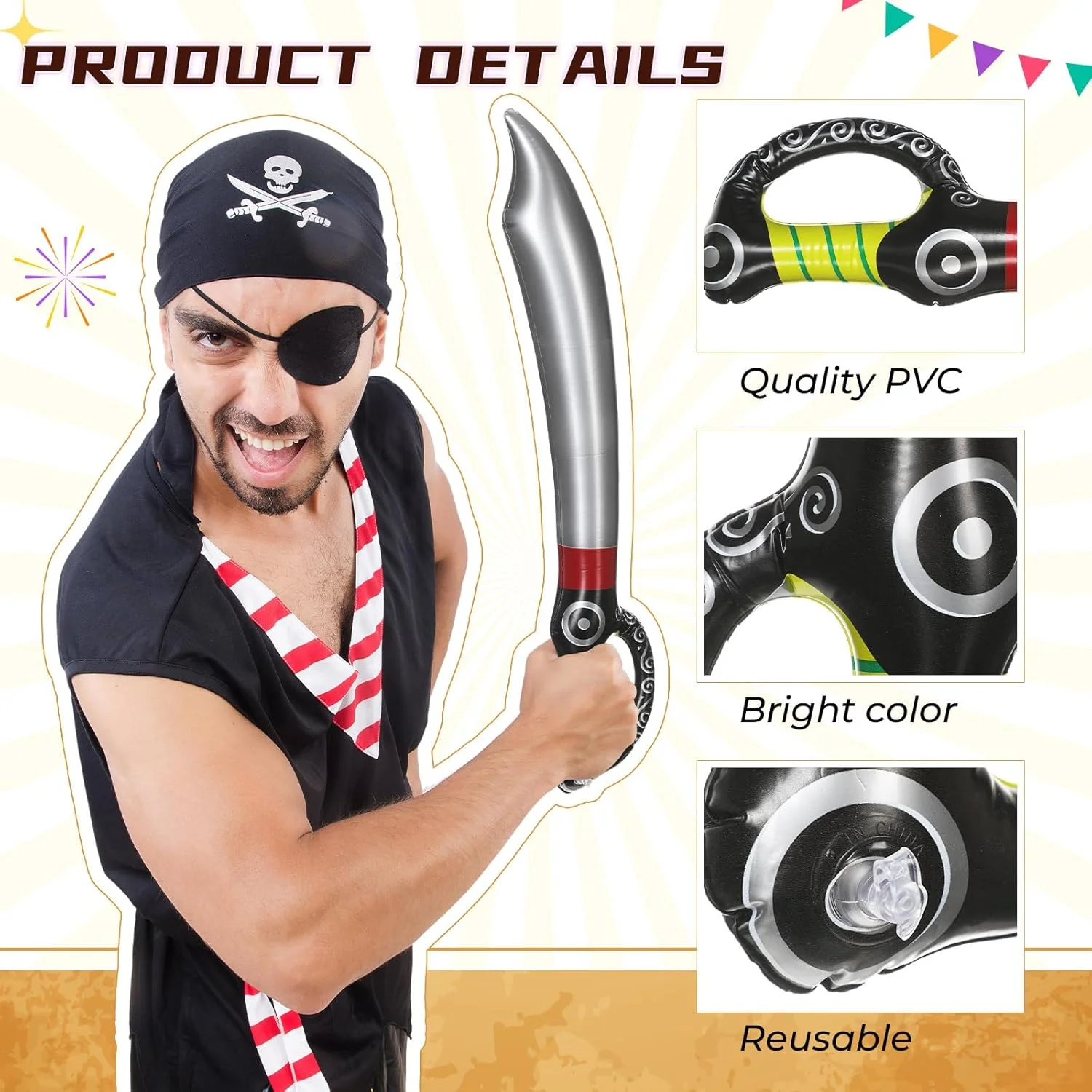 20/10 Pieces Inflatable Pirate Sword Inflatable Knife for Pirate Theme Party Birthday Pool Party Role Play Halloween Costume Accessories Stage Props Toys view 6