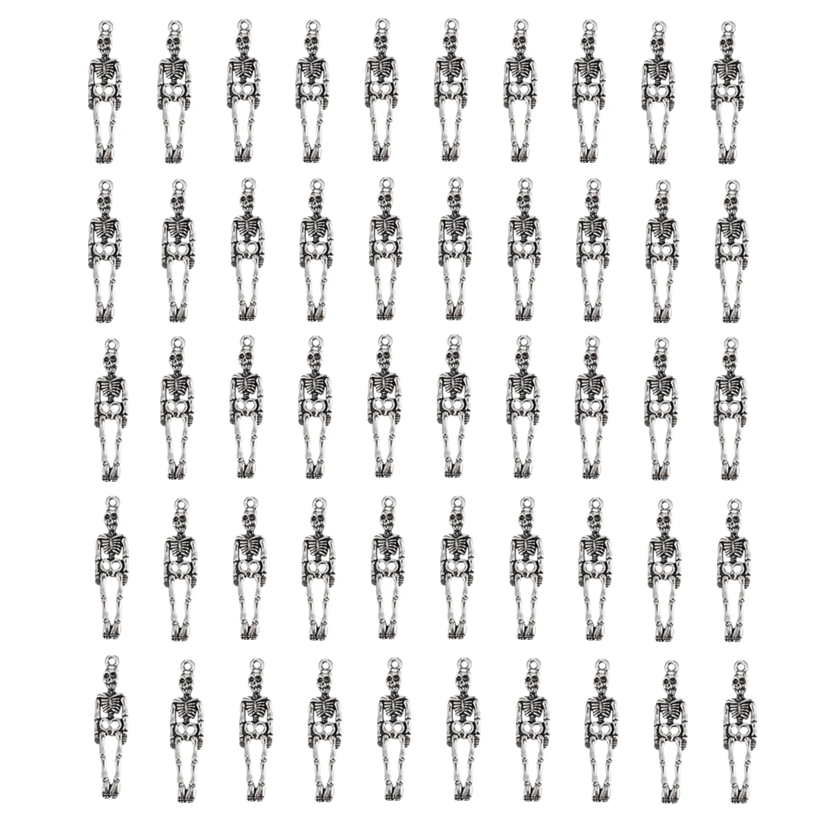 

50 Pcs Jewelry Skull Zinc Alloy Ghost Pendant Halloween Body Charms Accessories Pendants Silver Necklace