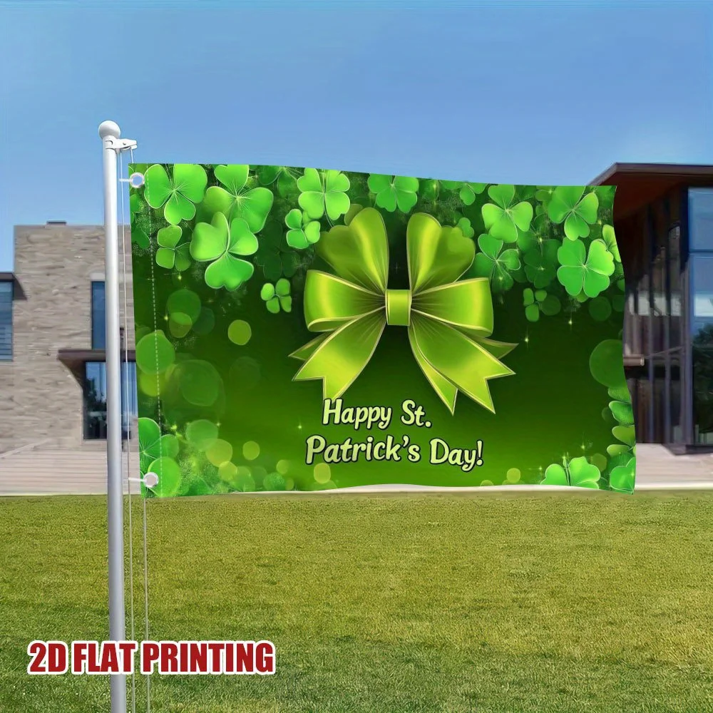 2D Flat 1pc Green Clover Ribbon Flag 2d Print Square Flag, Ideal for Company Parties Conferences and Social Gatherings