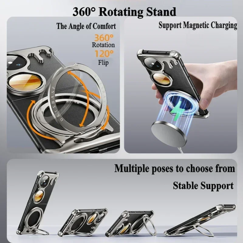 Eary Metal Frameless Case for Huawei Pocket 2 Phone Case with 360°Rotatable Stand Bumper Protective Magsafe Wireless charge