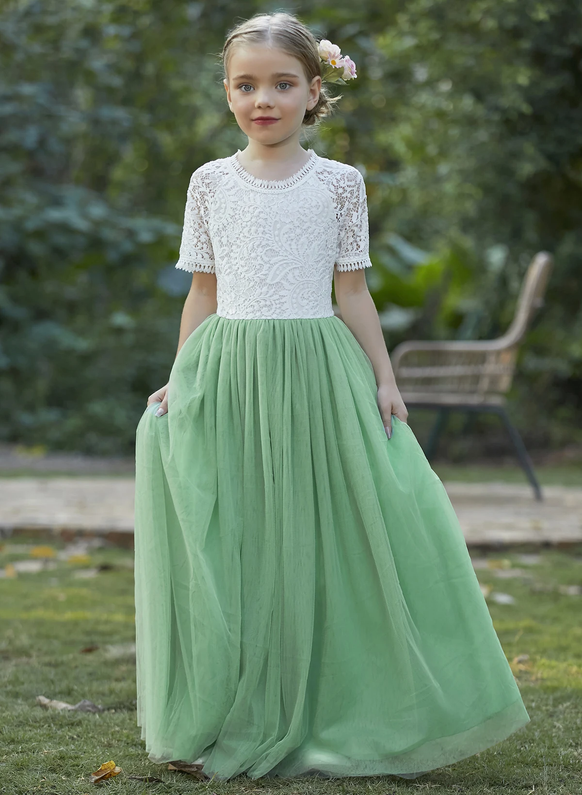 New Lace Hollow Patchwork Mesh Long Fluffy Skirt for Girls Christmas Halloween Wedding Flower Girl Fashion Princess Skirt