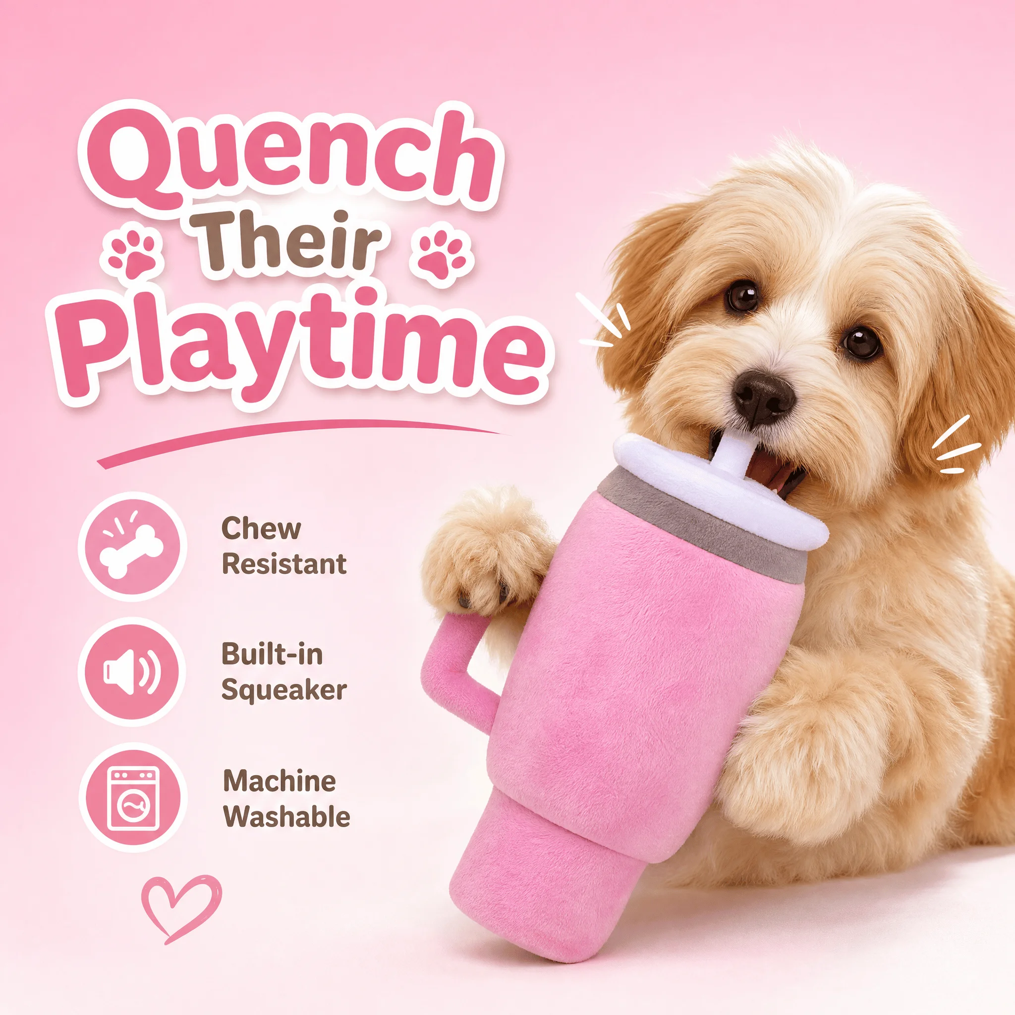 Plush Tumbler Cup Dog Toy, Silent No Squeaker Soft Stuffed Pet Chew Toy for Puppy Small Medium Dogs Interactive Play Gift
