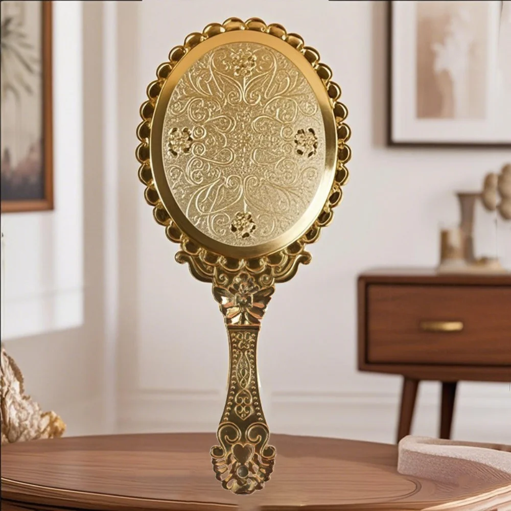 Espejo Vintage de estilo europeo, espejo de maquillaje redondo ovalado de mano, espejos elegantes para mujeres y niñas, accesorios de belleza