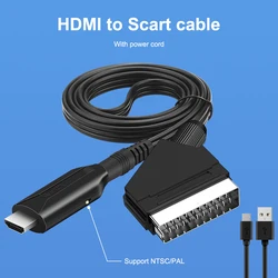 HDMI to Scart Cable Converter Portable 720P / 1080P Video Audio Adapter Cord 1 Meter with USB Cable for HD TV DVD Lines