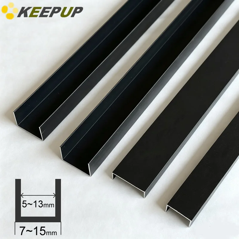6063 U-shaped channel equilateral groove aluminum Black paint Decorative edging strips Card slot glass fixed Width 7 8 9 10 12