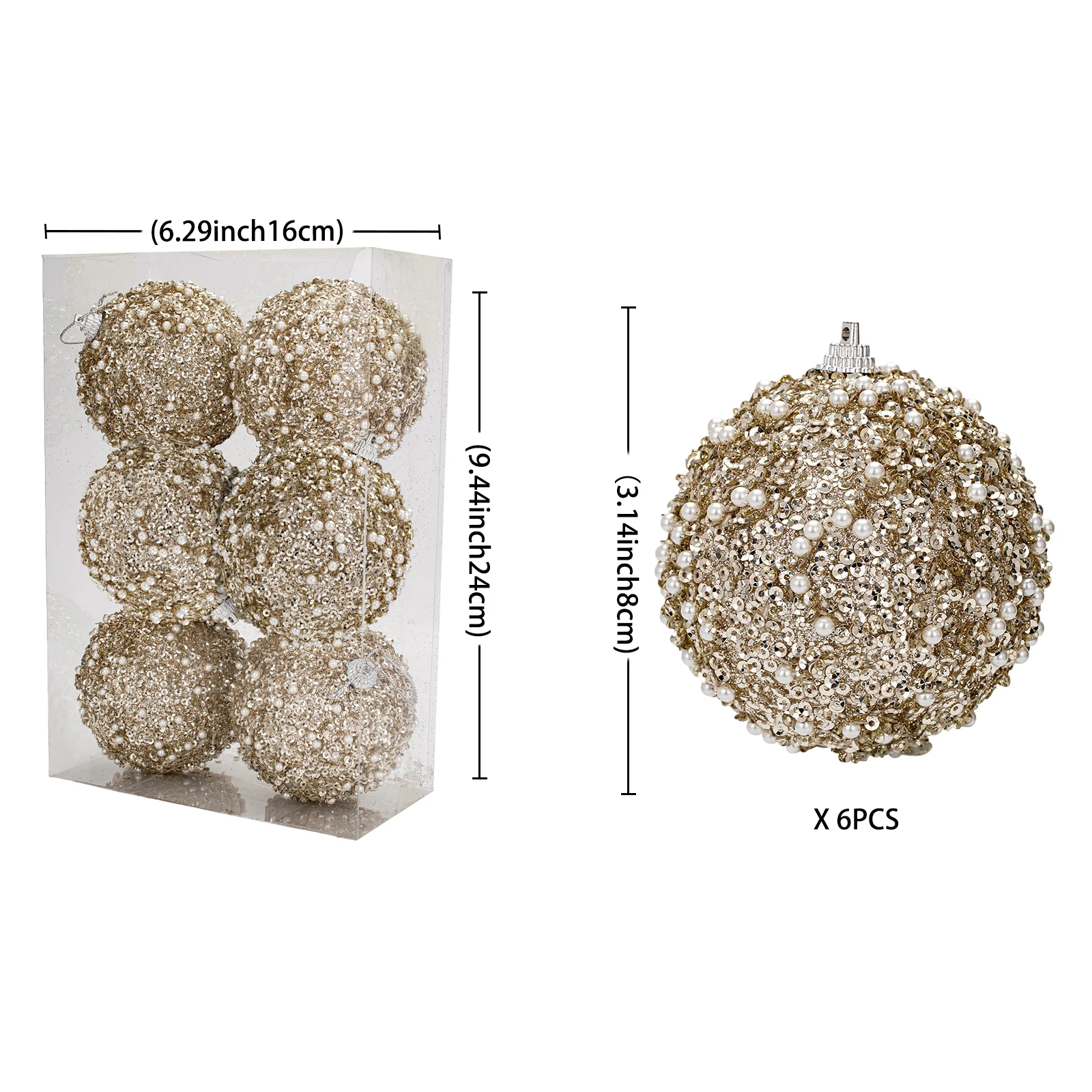 6pcs Shiny Glitter Balls, Colorful Christmas Ornament Balls, Available in Multiple Colors